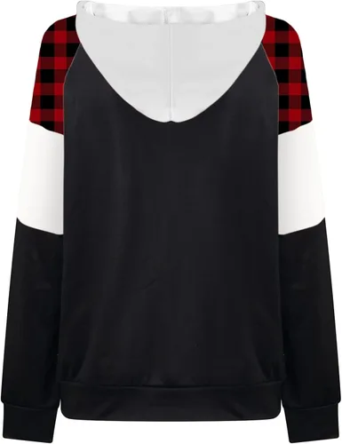Vista 4 de Tops de Navidad para mujer, sudadera de manga larga con estampado a cuadros