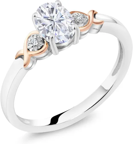 Vista 44 de Gem Stone King Anillo de compromiso de plata de ley 925 y oro rosa de 10 quilates, piedra preciosa ovalada de 0.276 x 0.197 in, con acento