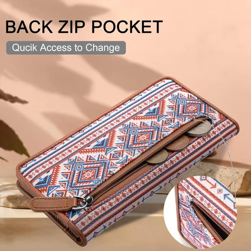 Vista 4 de MEITRUE Cartera de cuero delgada ultra delgada para mujer, con bloqueo RFID, tarjetero de crédito, plegable, largo, billetera, para mujer