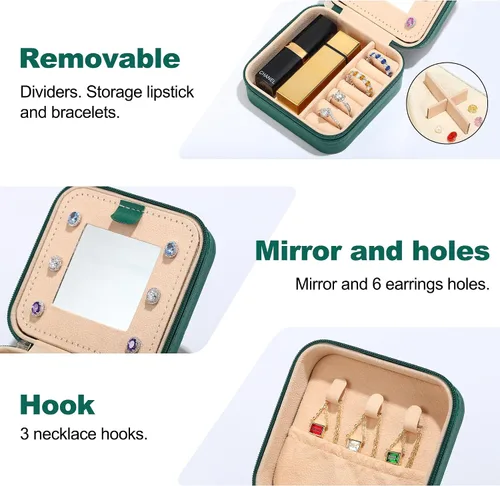 Vista 3 de Parima Joyero de viaje pequeño organizador de joyero, soporte para joyas, collar, anillo y aretes, caja de viaje, esencial, regalo de cumpleaños