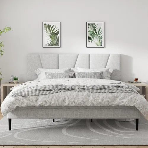 Vista 7 de CXVX Estructura de cama de plataforma de tamaño completo con cabecera tapizada geométrica, sin ruido, soporte de listones de madera, no necesita