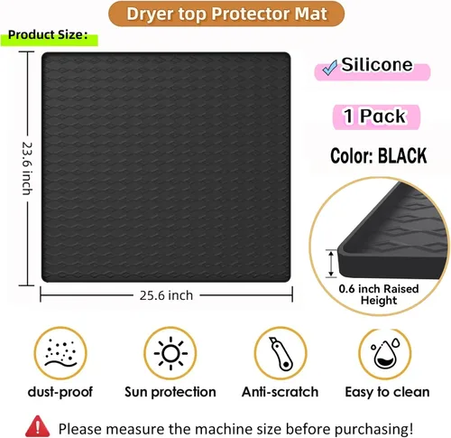 Vista 2 de Tapete protector superior de silicona para lavadora y secadora, 25.6 x 23.6 pulgadas, antideslizante, impermeable, resistente al calor, resistente