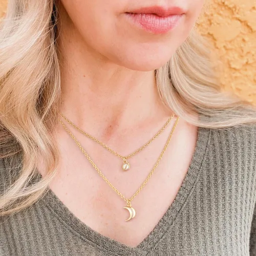 Vista 8 de 18K Gold Plated Moon and Saturn Pendant Necklace SetNatural Opal Necklace for Women
