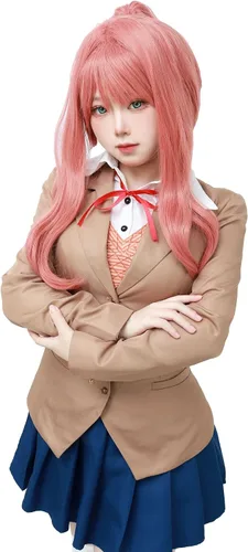 Vista 2 de C-ZOFEK Doki Monika - Disfraz de cosplay de anime, uniforme escolar para mujer, conjunto completo