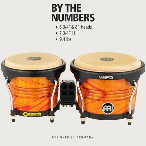 Vista 6 de Meinl Percussion FWB190AF Free Ride Series Bongos de madera, acabado de llama ámbar