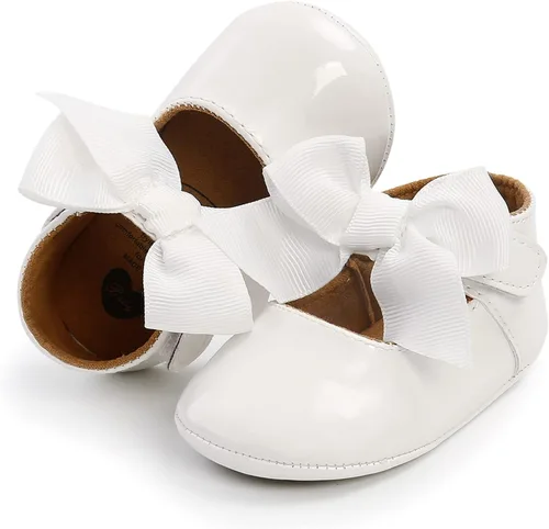 Vista 5 de WILLFUN Zapatos planos Mary Jane para bebé niña, diseño floral, vestido de princesa, zapatos de cuna antideslizantes para los primeros pasos