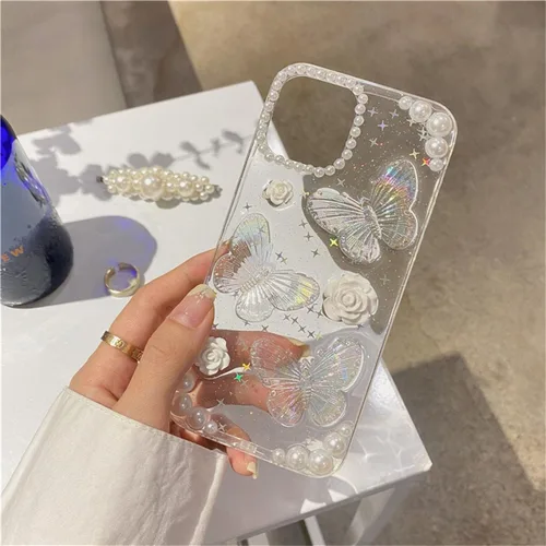 Vista 2 de Funda compatible con iPhone 11, diseño 3D de mariposas florales transparentes con diseño estético, para mujeres, adolescentes y niñas