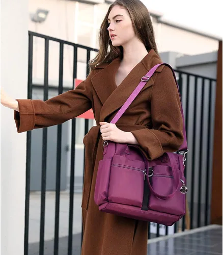 Vista 3 de Bolsas de nailon para mujer, impermeable, bolsa de hombro casual, bolso ligero, bolsa de múltiples bolsillos