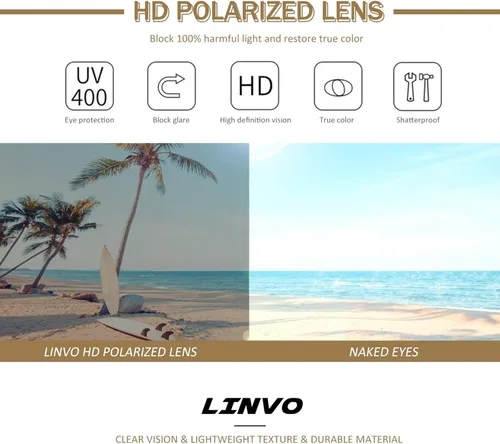 Vista 4 de LINVO Polarized Pilot Sunglasses for Men Women,Driving Sun Glasses Metal Frame UV400 Protection