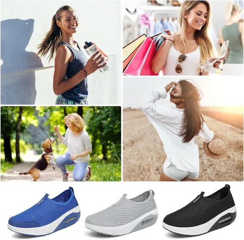 Vista 7 de SAGUARO Zapatillas de malla para mujer, con plataforma de tenis y plataforma para caminar, 0