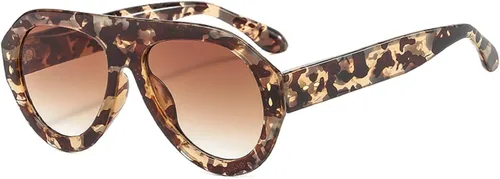 Vista 2 de Gafas de sol de piloto de moda populares para mujer, sombras UV400 Remaches retro decoración gradiente tendencia hombres gafas de sol redondas Flor