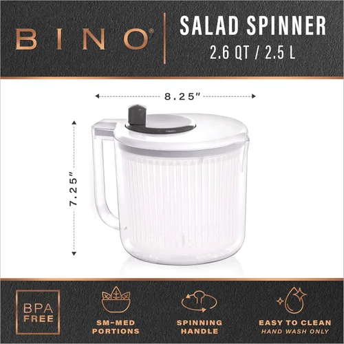 Vista 2 de BINO Ensalada Spinner – 2.6 cuartos de galón Pequeño Spinner manual de lechuga con sistema de drenaje integrado Ensalada Spinner, colador