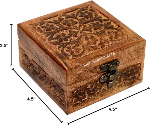 Vista 25 de Urna de madera antigua hecha a mano con grabado del árbol de la vida tallada a mano para mujeres y hombres, joyas Acentos de decoración del hogar
