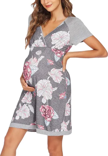 Vista 2 de Ekouaer - Vestido 3 en 1 Camisón de maternidad, parto, lactancia Ropa de maternidad para mujer