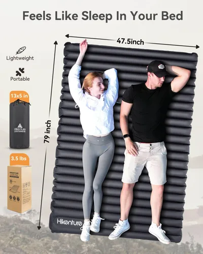 Vista 2 de Hikenture Colchoneta de dormir doble para campamento, colchón de campamento extra grueso de 4 pulgadas para 2 personas, colchoneta inflable