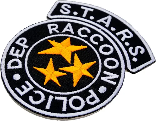 Vista 2 de Graphic Dust Insignia de policía de mapache de estrellas Parche termoadhesivo Logo Umbrella Corp Biohazard Skull Rescue Team Cosplay Costume