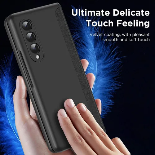 Vista 5 de MAKAVO Funda delgada para Samsung Galaxy Z Fold 3 con cobertura de bisagra, protector de pantalla, mate duro a prueba de golpes, protección de Negro