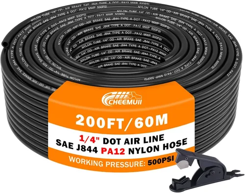 Vista 24 de CheeMuii 30 pies 1/4 línea de aire DOT 1/4" PA12 tubo neumático de nylon 9.1 metros 1/4 pulgada OD tubo de aire neumático tubo de línea de aire