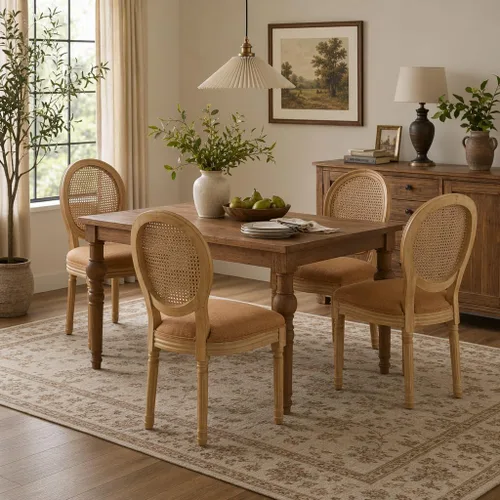 Vista 15 de French Country Set of 2 Dining Chairs, Linen Farmhouse Wood Chairs Beige