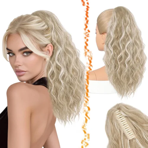 Vista 13 de BARSDAR Extensión de Cola de Caballo Marrón - Extensiones de Cola de Caballo con Pinza de 18 Pulgadas para Mujeres - Extensiones de Cabello Mezcla