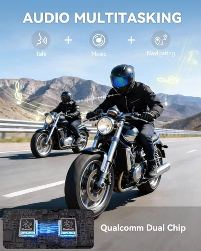 Vista 4 de N8 8 Riders Group - Intercomunicador de malla para motocicleta, auriculares Bluetooth para motocicleta V5.4 con audio multitarea/compartir música