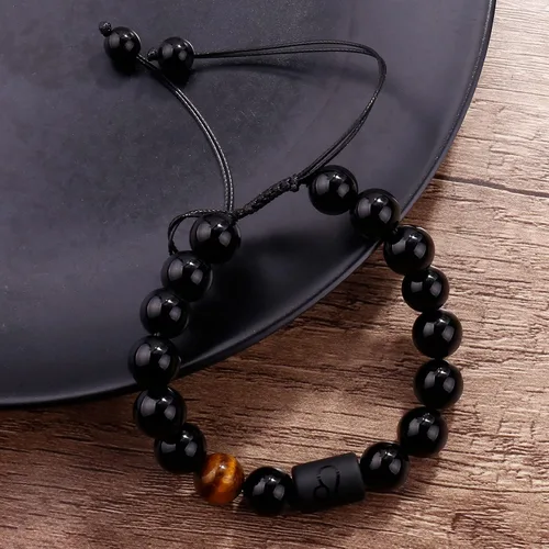 Vista 31 de SUMMER LOVE Father's Day Gifts Zodiac Bracelet for Men Women 10mm Natural Black Onyx Stone Star Sign Constellation Beaded Protection Bracelet