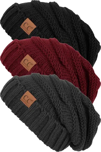 Vista 294 de Funky Junque Gorro de moda de punto trenzado de talla extragrande, grueso, abrigado, suave y holgado