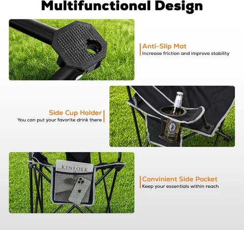 Vista 6 de Romswi Paquete de 2 sillas de campamento ligeras para adultos, sillas plegables para exteriores con bolsa enfriadora de 4 latas, silla plegable