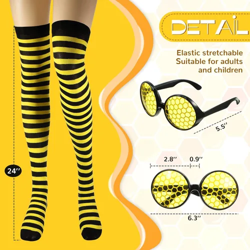 Vista 6 de SATINIOR Bee Costume Kit for Women Tutu Skirt Bee Wings Headband Striped High Leg Warmers for Halloween Cosplay Party