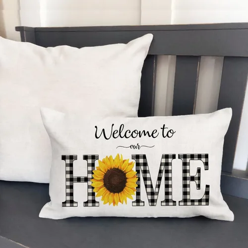Vista 3 de Funda de cojín de patio al aire libre con diseño de girasol, decoración del hogar, algodón y lino, 20 x 12 pulgadas