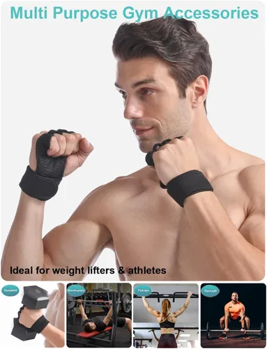 Vista 5 de SUJAYU Guantes de entrenamiento para hombres, guantes de entrenamiento para mujeres, muñequeras para levantamiento de pesas, puños Versa, muñequeras