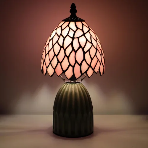 Vista 5 de Tiffany Stained Glass Mushroom Table Lamp 12.5 Inch -Pink Leaf Tiffany Lamp,6X6X12.5 Inch,Small Night Light,Ceramic Base, Mini Accent Light
