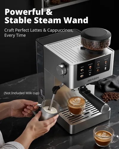 Vista 13 de AIRMSEN Máquina de café expreso con molinillo, 20 bares, varita de vapor