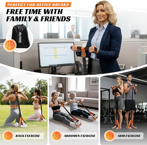 Vista 6 de KUTIZE Multifunction Pedal Resistance Band with Handle, Upgraded Exercise Equipment with Soft Foot Pedal for Sit Up & Full-Body Home Gym Workouts