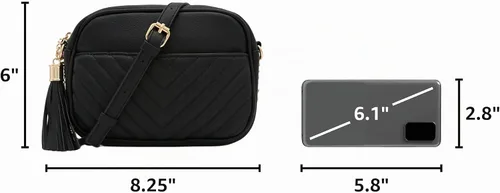 Vista 3 de Bolsa cruzada para cámara con acolchado en zigzag de FashionPuzzle con correa de cadena y borla Negro