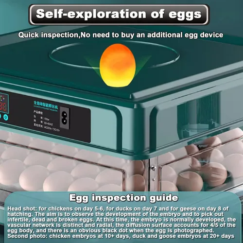 Vista 5 de 98/120/128 Egg Incubator with Automatic Turning, Temperature & Humidity Control - Digital Hatcher for Home & Lab Brooding (98)
