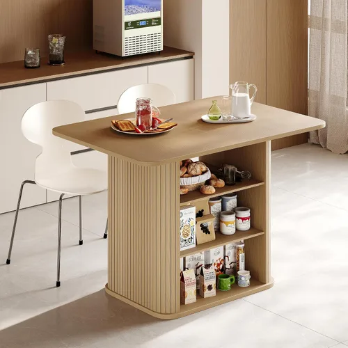 Vista 9 de FUQARHY Mesa de comedor para 4, mesa rectangular de cocina de granja con almacenamiento