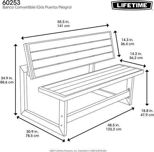 Vista 3 de LIFETIME 60253 Banco convertible para exteriores, 55 pulgadas, gris puerto
