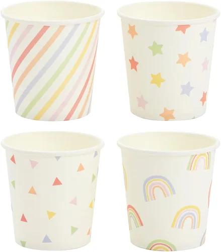 Vista 5 de Sparkle and Bash Paquete de 100 mini vasos de papel desechables de 4 onzas para expreso, enjuague bucal, té, café, arcoíris Colorido