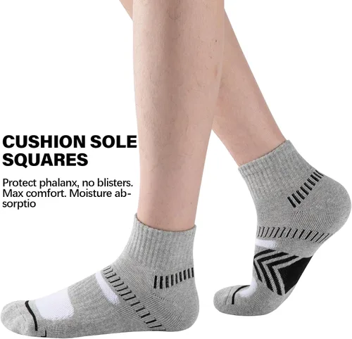 Vista 4 de COOPLUS Calcetines tobilleros acolchados para hombre, calcetines de algodón de rendimiento atlético