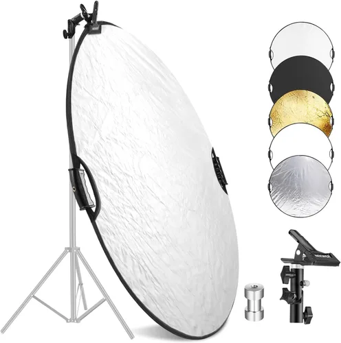 Vista 9 de NEEWER Reflector de luz de 22 pulgadas con abrazadera y agarres de mano, 5 en 1 plegable multi disco fotográfico reflector