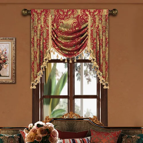 Vista 44 de Loom and Mill Cenefa de cascada de lujo de jacquard para sala de estar, elegantes cenefas de ventana con festones y cuentas damascadas, cortinas