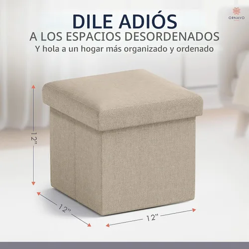 Vista 2 de Ornavo Home Otomana cuadrada pequeña de almacenamiento, lino plegable Topo