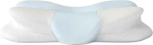 Vista 3 de Cervical Memory Foam Pillow, Ergonomic Contour Support for Neck Pain Relief Blue and White