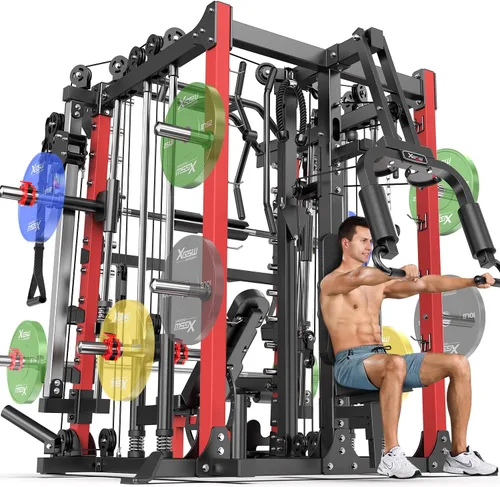 Vista 16 de Máquina Smith con sistema de cruce de cables, jaula de potencia multifunción para sentadillas y rack de potencia para gimnasio en casa, rack de Negro