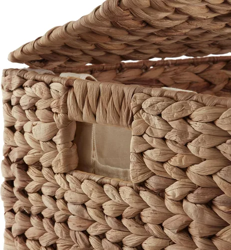 Vista 6 de Casafield gran cesta de lavandería con tapa y bolsa interior extraíble - Canela, cesta de lavandería rectangular tejida de jacinto de agua