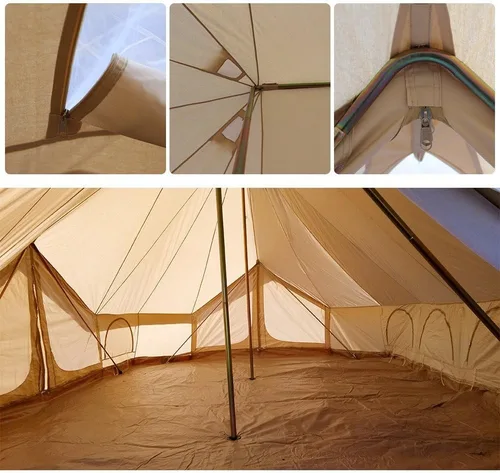 Vista 4 de Tienda de campaña de lona de algodón de 19.7 ft, 3 puertas, extra grande, impermeable, con orificio para estufa de techo, para 8-12 personas