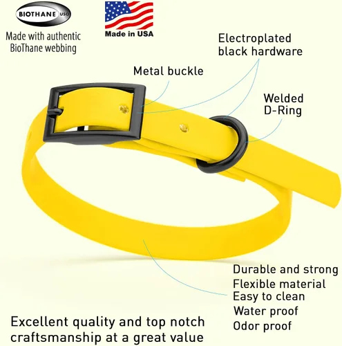Vista 468 de Dogline Biothane - Collar impermeable para perro con hebilla de liberación rápida, resistente cincha de nailon recubierta con resistente y a prueba