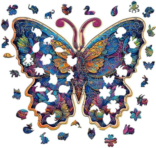 Vista 3 de CRAFTHUB Rompecabezas de madera con diseño de animales, diseño de mariposa y león intrincado para adultos y niños, tamaño grande y A3