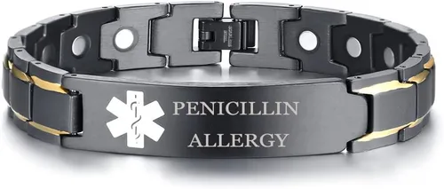 Vista 34 de XUANPAI Pulseras de alerta médica para hombres y mujeres con grabado gratuito ajustable de acero inoxidable para emergencias médicas